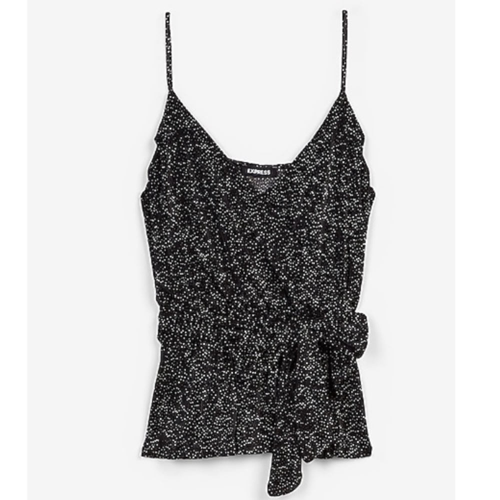 PLEATED WRAP FRONT SIDE TIE PEPLUM CAMI